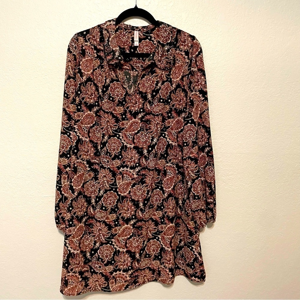 Xhilaration womans midi long sleeve dress size L peter pan collar feminine flowy